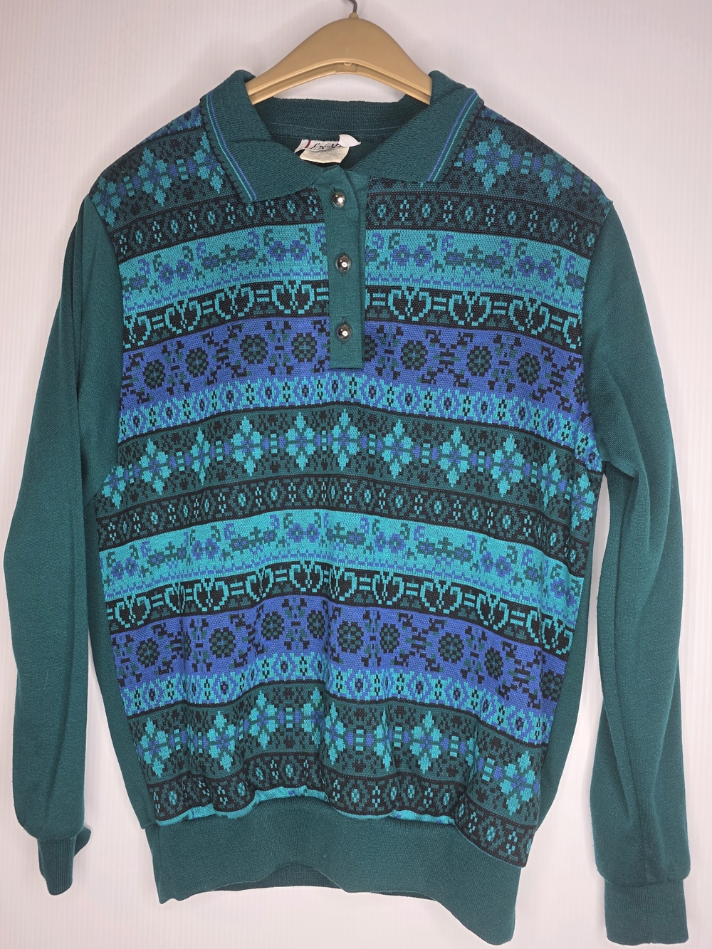 Vintage Cricket Lane Sweater Women’s Small 80s Fair Isle Knit Pullover USA Made